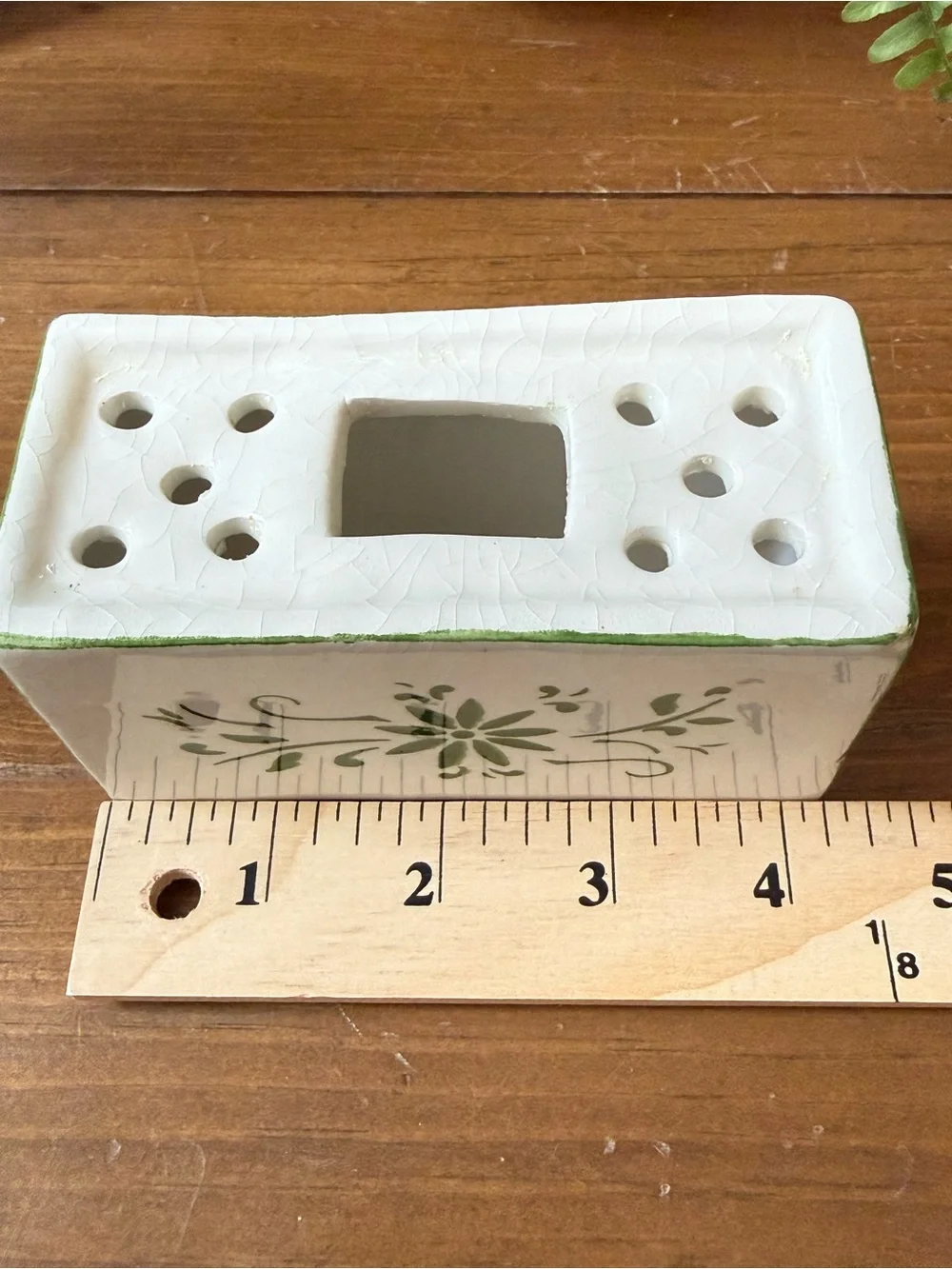Antique Vintage Hand-Painted Ceramic Floral Frog in White and Green
